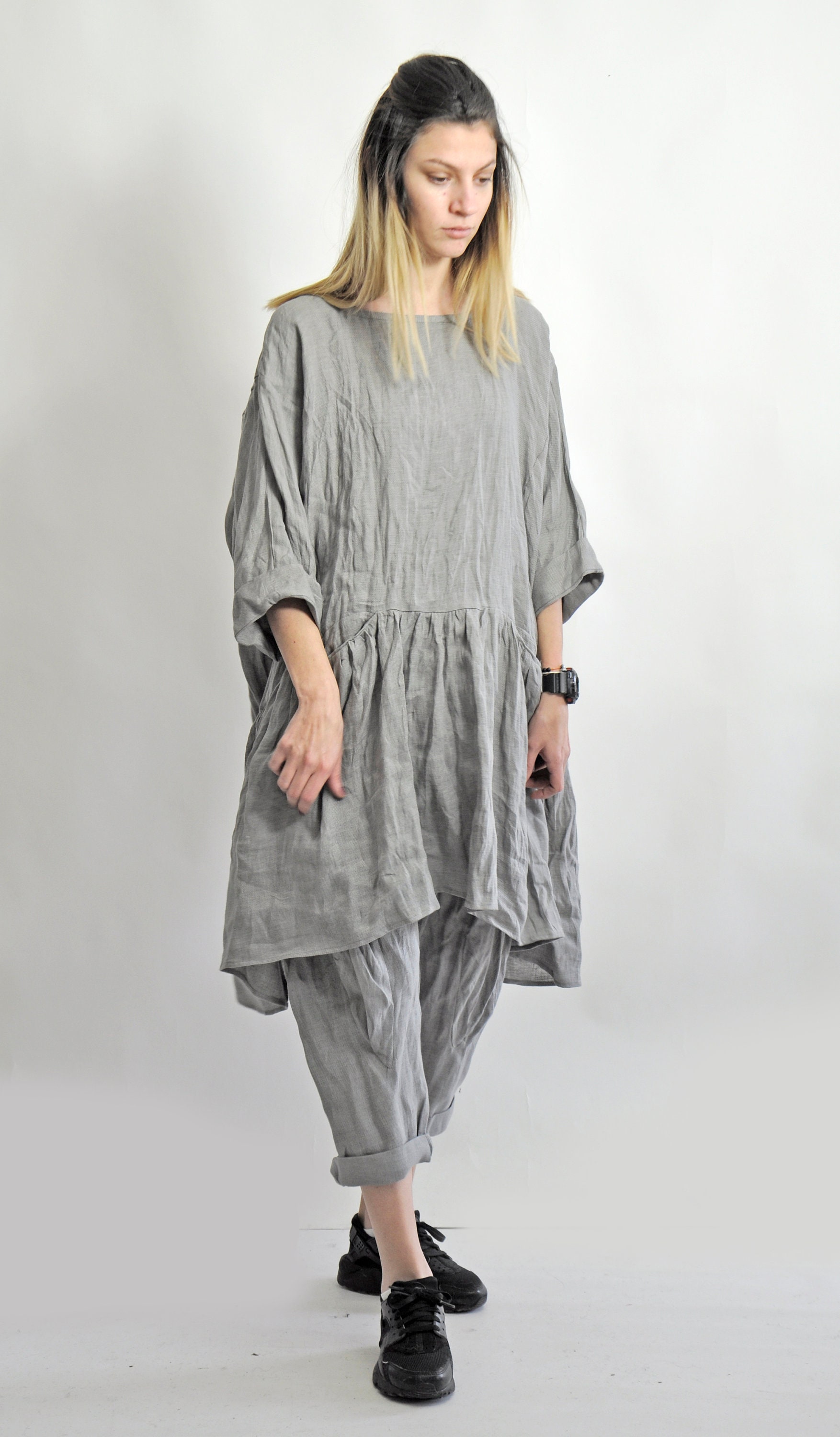 Women Tunic Linen Tunic Gray Tunic Plus Size Clothing Etsy