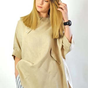 Loose Linen Top, Shirt in Beige Color, Oversize shirt, Linen Top Shirt for Women, Asymmetric Shirt, Linen Clothing, Large Size Linen Shirt