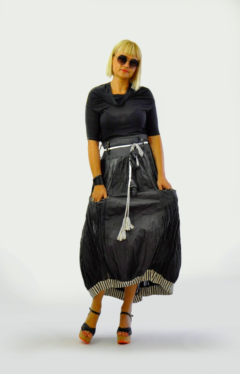 Black Skirt, Long Skirt, Winter Skirt, Taffeta Skirt, Maxi Skirt, Casual Skirt, Extravagant Skirt, Loose Skirt, Cotton Skirt, Plus Size image 3