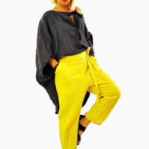 Linen Pants, Yellow Pants, Drop Crotch Pants, Harem Pants, Baggy Pants, Wide Leg Pants, Asymmetrical Pants, Linen Trousers, Summer Pants