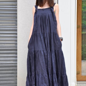 Linen Maxi Dress, Long Pinafore Dress, Plus Size Linen Dress, Linen Wedding Dress, Navy Blue Dress, Linen Kaftan Dress, Linen Clothing image 6