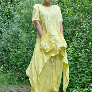 Linen Tunic And Pants Set, Yellow Linen Pants Suit, Linen Set Women, Plus Size Outfit, Linen Pants And Top Set, Summer Pants Outfit, Gabyga