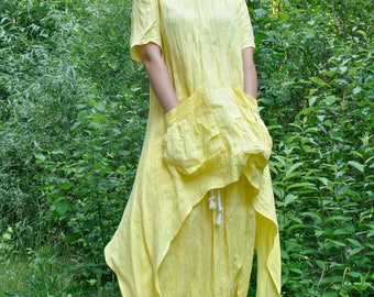 Ensemble tunique et pantalon en lin, Tailleur pantalon en lin jaune, Ensemble lin pour femme, Ensemble grande taille, Ensemble pantalon et haut en lin, Ensemble pantalon d'été, Gabyga