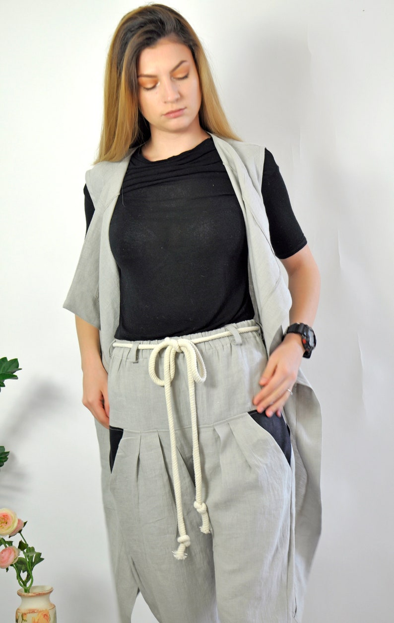 Casual Vest Chic Vest Modern Vest Women Vest Summer Vest Linen Vest Gray Vest Long Vest Ladies Vest Sleeveless Vest Linen Clothing