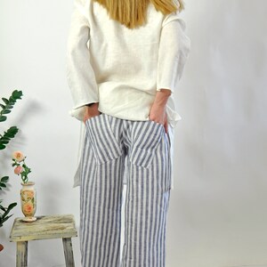 Linen Stripe Pants, Linen Pants, Wide Leg Pants, Women Pants, Linen Clothing, Summer Linen Pants, Beach Linen Pants, Long Pants, Relaxed image 5