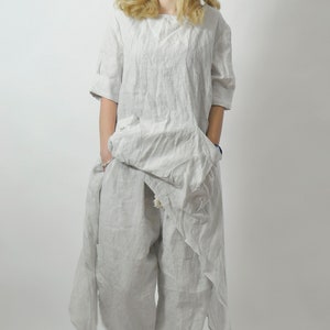 Linen Pants Set, Women Linen Tunic Set, Linen Outfit, Plus Size Clothing, Wide Leg Pants, Summer Outfit, Plus Size Linen Set,Loose Linen Set