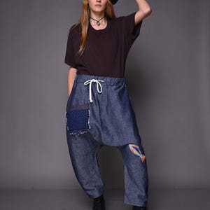 Denim Harem Pants for Women, Loose Pants, Baggy Pants, Blue Jeans for Women, Harem Trousers, Drop Crotch Pants, Women Pants, Urban Clothing