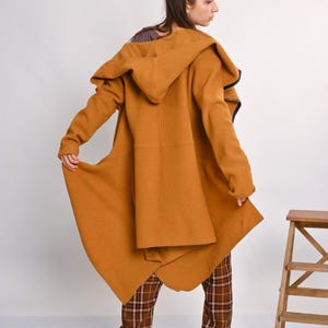 Asymmetrical Wool Cardigan with Hood, Mustard Yellow, Boho Oversize Jacket with Asymmetric Zipper, Fall Winter Coat, Warm Winter Jacket Coat