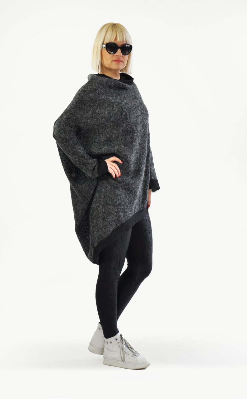 Oversized Sweater, Wool Sweater, Winter Sweater, Plus Size Clothing, Long Sleeve Tunic Sweater, Asymmetrical Tunic, Winter Clothing, Gabyga image 3