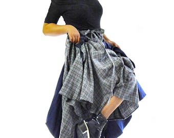 Wollen rok, winter rok, lange rok, wikkel rok, asymmetrische rok, geruite rok, extravagante rok, maxi rok, twee kleuren rok, plus size
