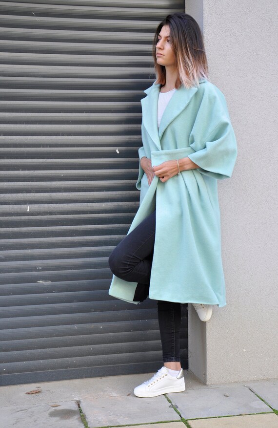 light blue wool coat plus size