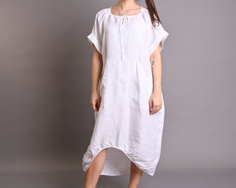 White Linen Dress For Women, White Summer Dress, Linen Beach Dress, Linen Clothing, Dress In Linen, Bubble Dress For Summer,Long Linen Dress