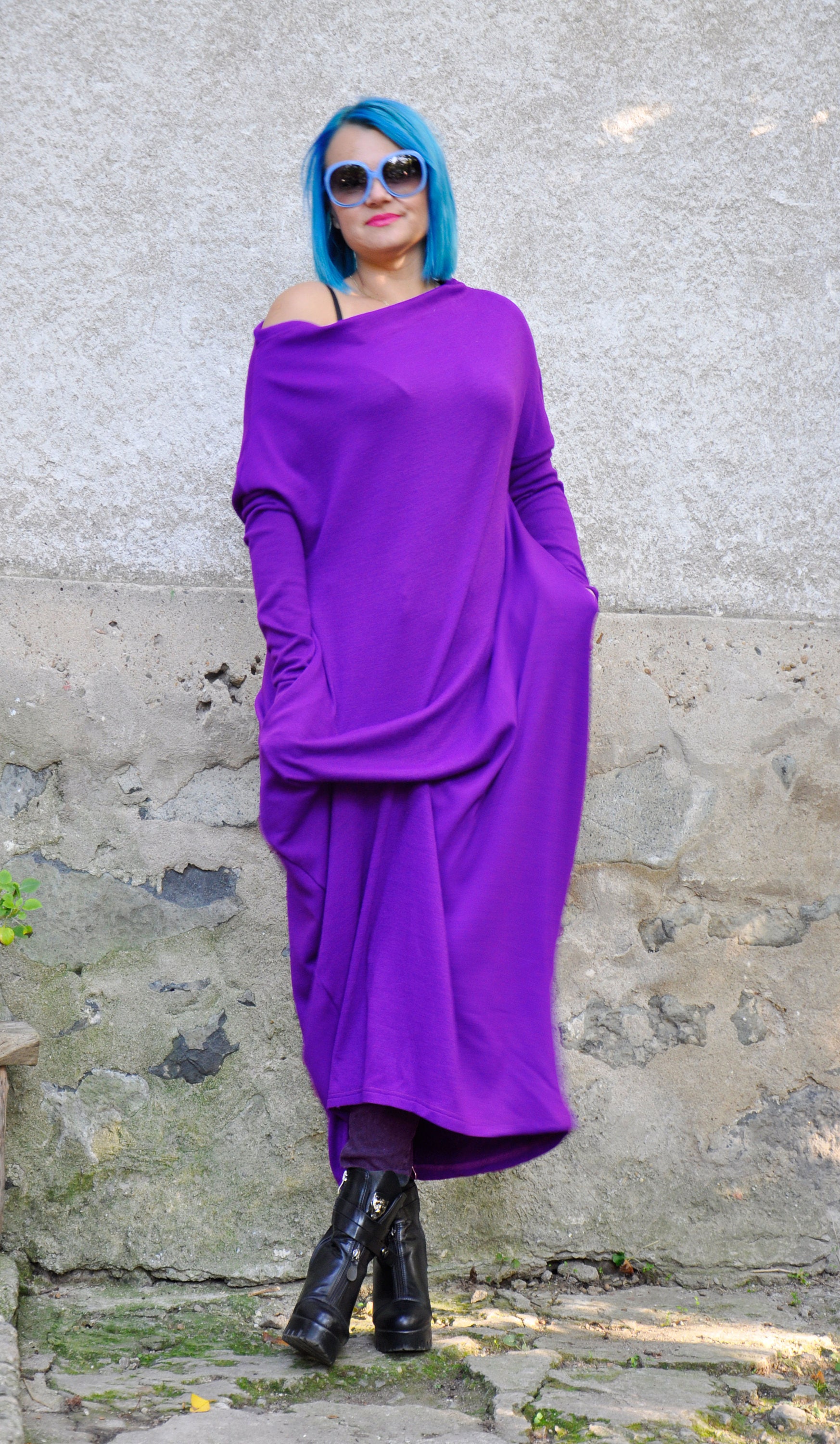 Purple wool tunic/Maxi tunic dress/Wool Lycra long dress/Plus | Etsy
