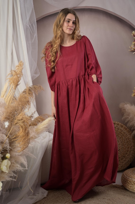 loose burgundy dress New PLUS SIZE Womens BURGUNDY DAMASK LOOSE FIT POCKET ELBOW DRESS TUNIC 1X  2X