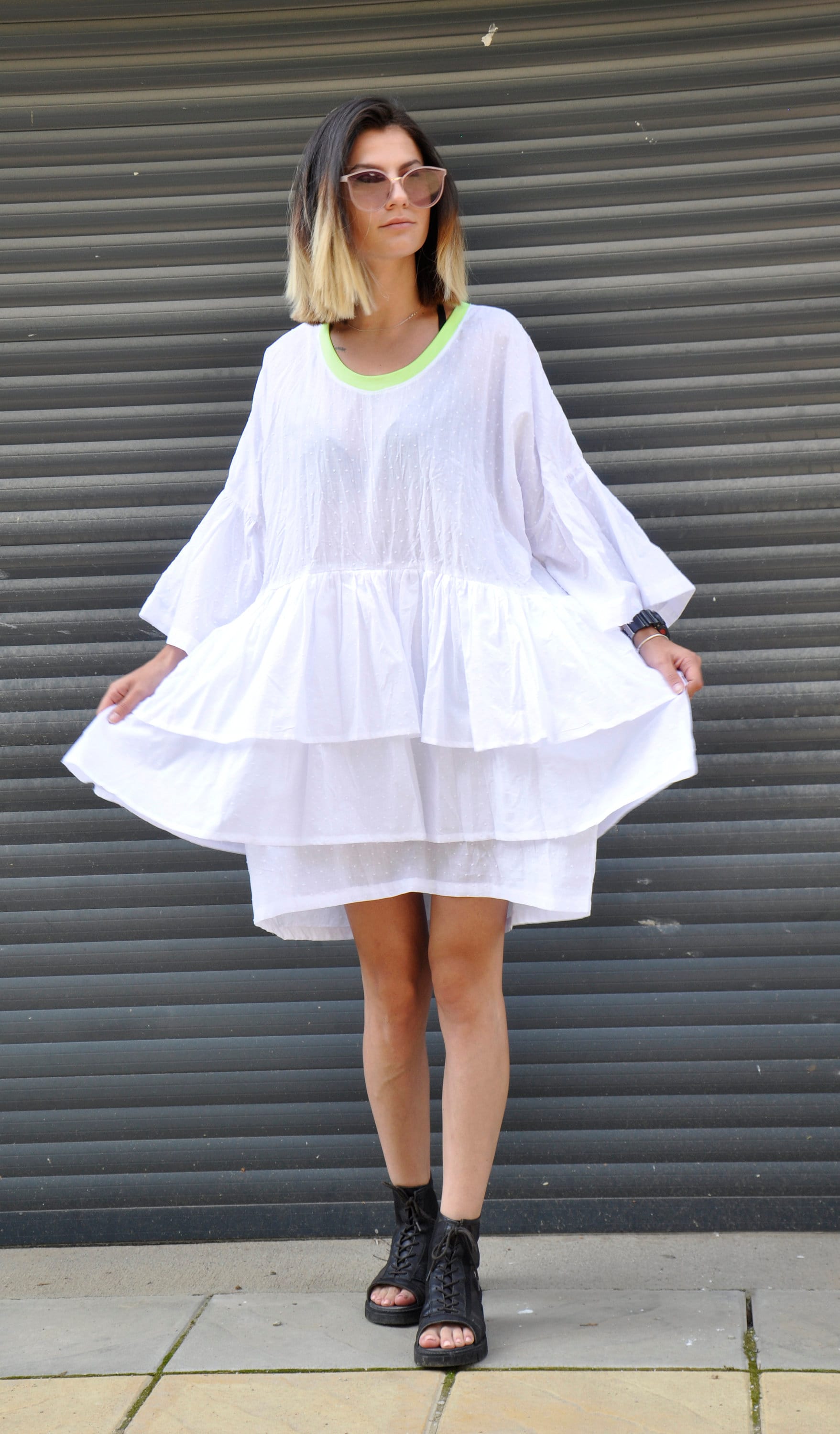 White Cotton Dress, White Summer Dress, Extravagant Dress