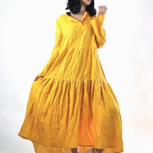 Mustard Linen Shirt Dress, Maxi Summer Dress, Linen Dress For Women, Plus Size Dress, Long Linen Dress, Minimalist Dress, Yellow Shirt Dress