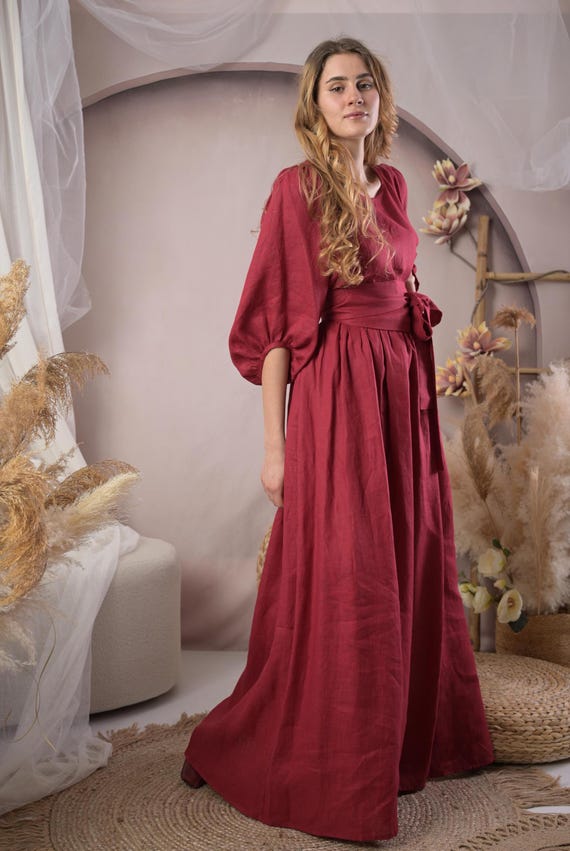 Burgundy Fall Linen Dress,long Dress, Bridesmaid Maxi Dress, Plus Size Linen,  Summer Linen Dress, Wedding Guest Linen Dress, Linen Wear - Etsy Israel
