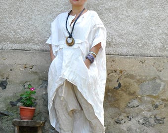 White Linen Shirt, Plus Size Long Shirt for Women, Summer Oversize