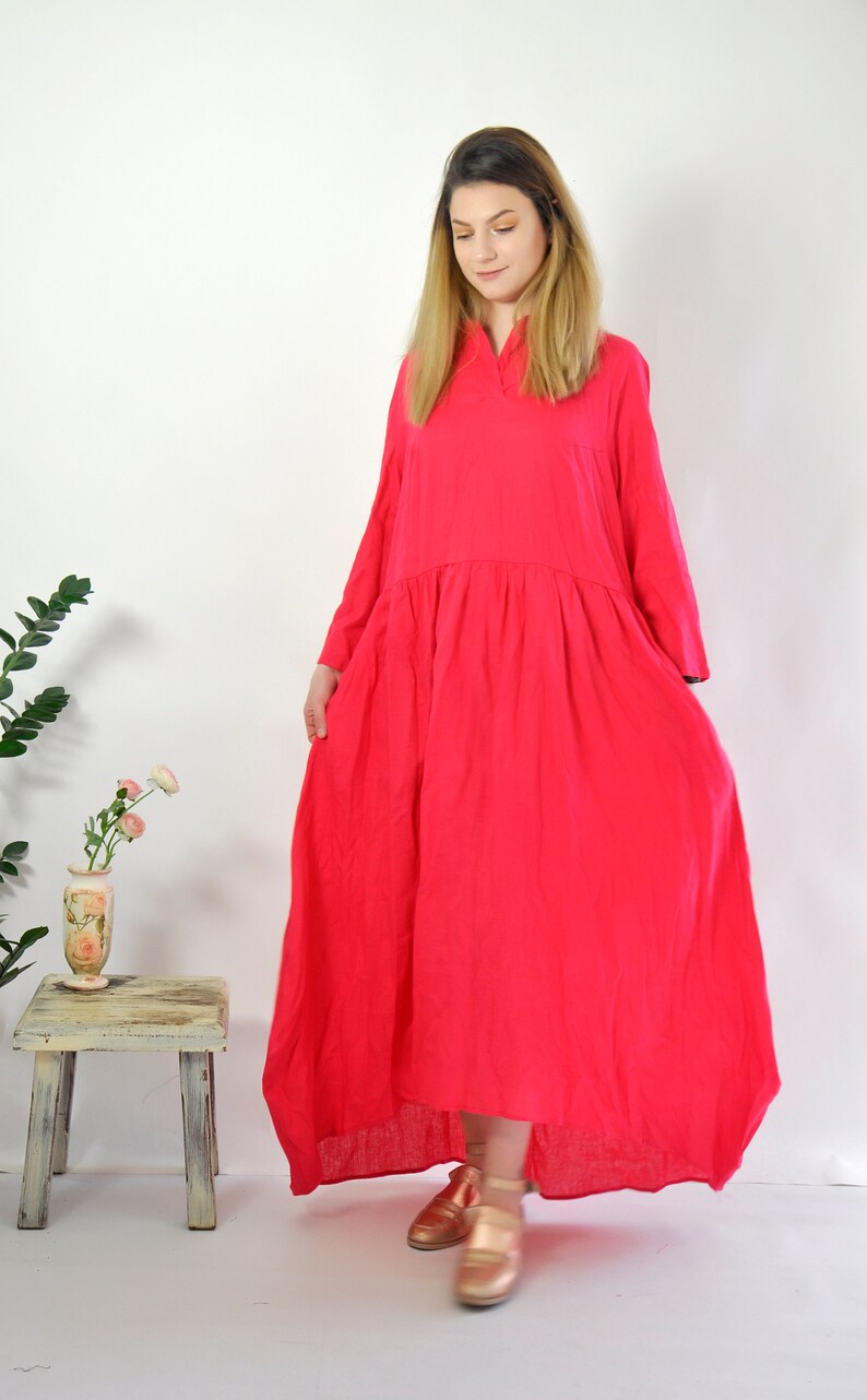 red linen maxi dress