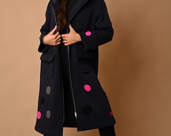 Spring Womens Coat, Quilted Cotton Hooded Outerwear with Pockets