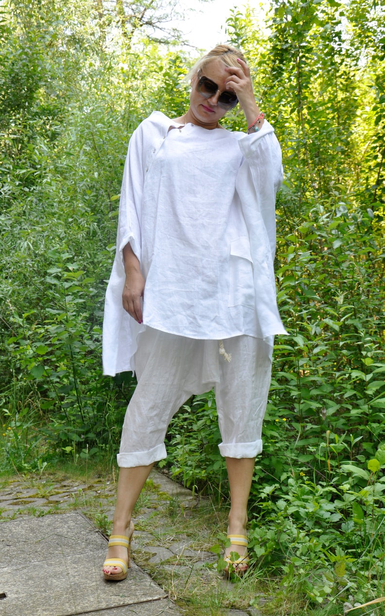 White Tunic, Linen Clothing Women, Plus Size Linen Clothing, Linen Tunic Top, Minimalist Tunic, White Summer Tunic, Maxi Tunic,Gabygaclothes image 7