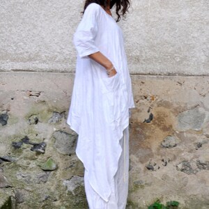 Boho Linen Set, White Asymmetrical Tunic and Relaxed Pants for Summer image 8