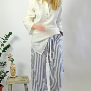 Linen Stripe Pants, Linen Pants, Wide Leg Pants, Women Pants, Linen Clothing, Summer Linen Pants, Beach Linen Pants, Long Pants, Relaxed image 4