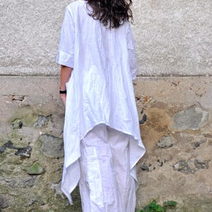 Boho Linen Set, White Asymmetrical Tunic and Relaxed Pants for Summer image 10