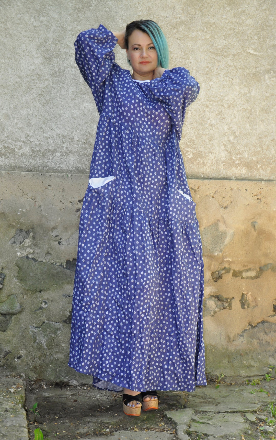 Plus Size Linen Dress Polka Dot Dress Linen Abaya Dress - Etsy