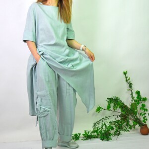 Plus Size Linen Clothing, Matching Linen Set Of Pants And Tunic, White Linen Outfit, Linen Pants Set, White Linen Pants, Matching Linen Wear image 6