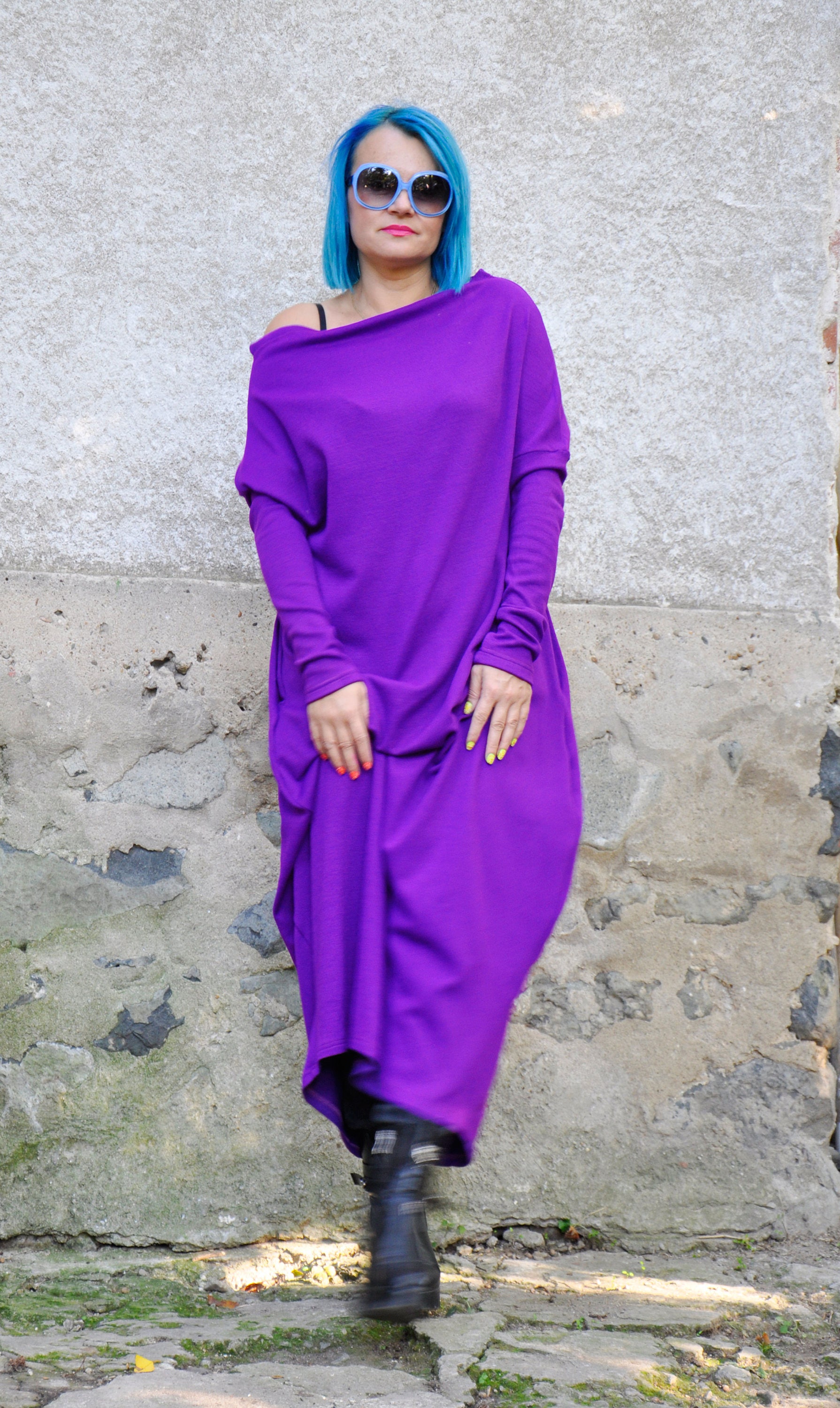 Purple wool tunic/Maxi tunic dress/Wool Lycra long dress/Plus | Etsy