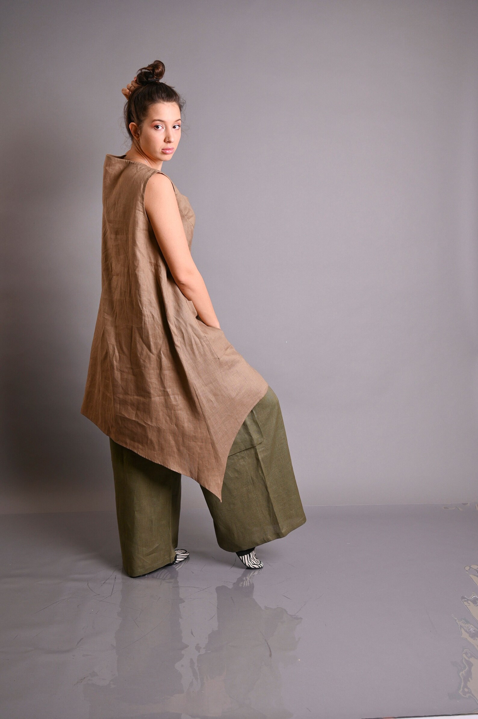 Women Linen Relaxed Tank Light Beige main image 0