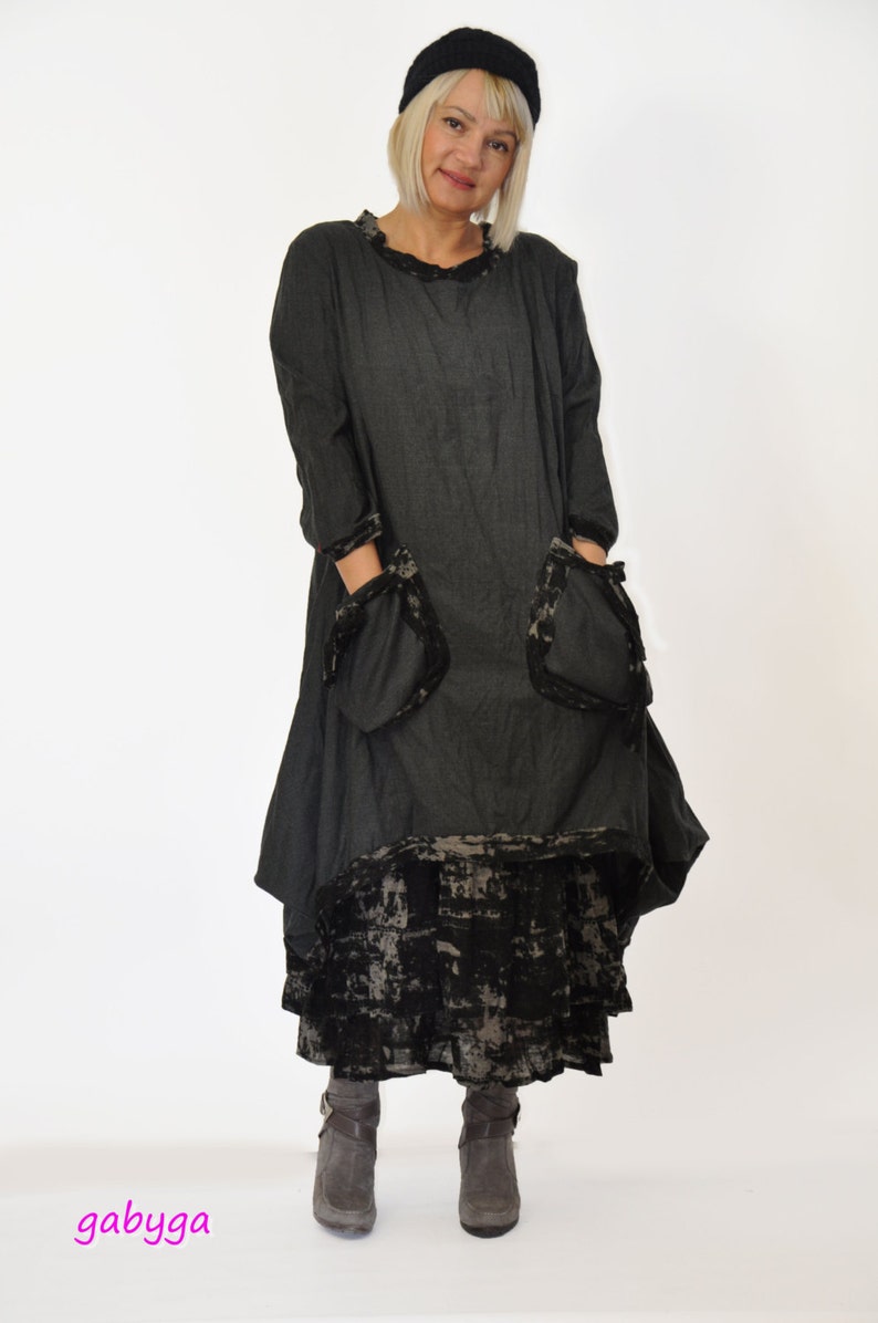 Black wool casual dress/Plus size wool dress/Woman winter Etsy