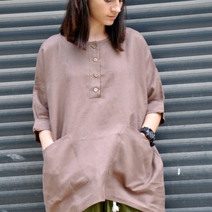 Capuchino Linen Shirt, Plus Size Linen Tunic, Linen Clothing, Tunic Top for Women, Summer Shirt Top, Loose Linen Tunic, Long Loose Linen Top