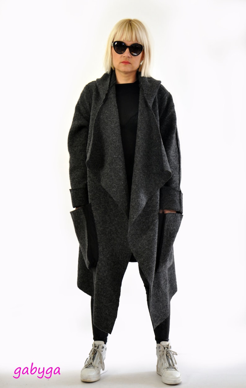 Gray wool coat Woman gray jacket Wool maxi coat Wool Jacket Hooded jacket Long Winter coat Woman hoodie Wool casual coatA1352