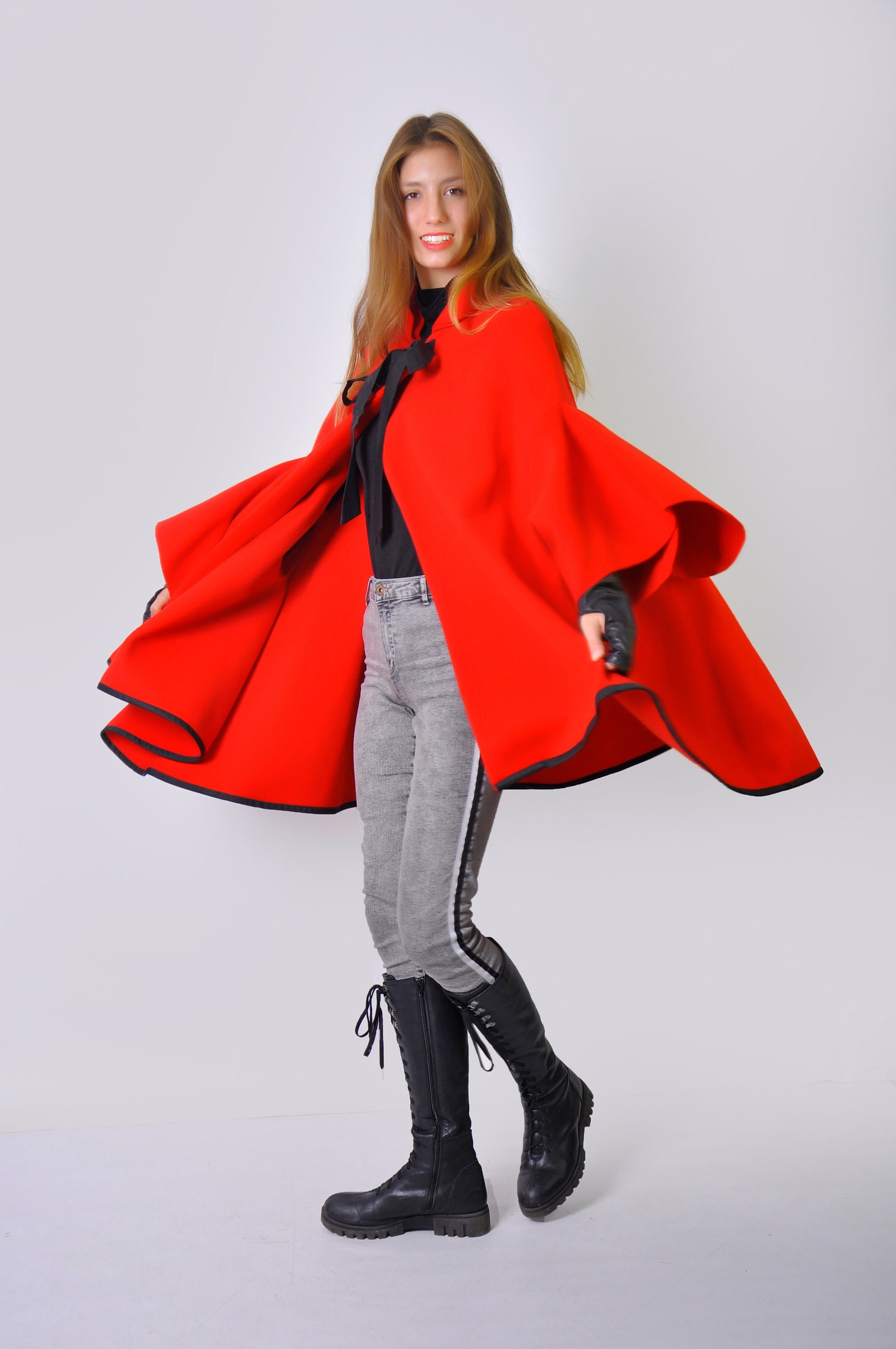 Manteau cape rouge femme cheap
