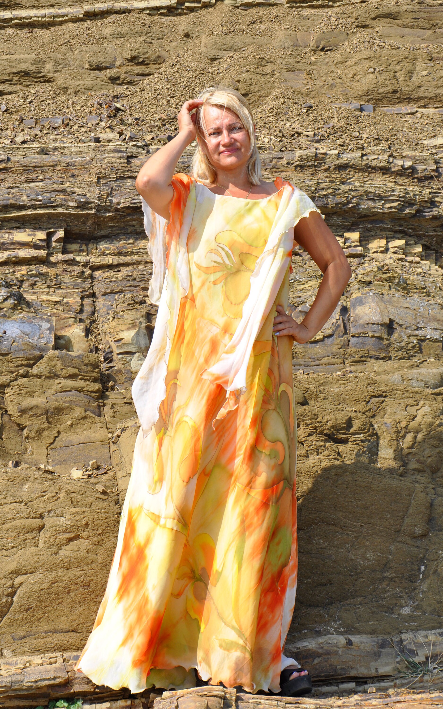 Yellow Floral Chiffon Maternity Dress