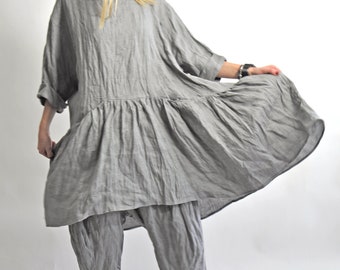 Gray Linen Outfit, Women Linen Set, Linen Clothing, Plus Size Linen Set, Plus Size Clothing, Linen Pants Set, Linen Summer Outfit, Harem Set