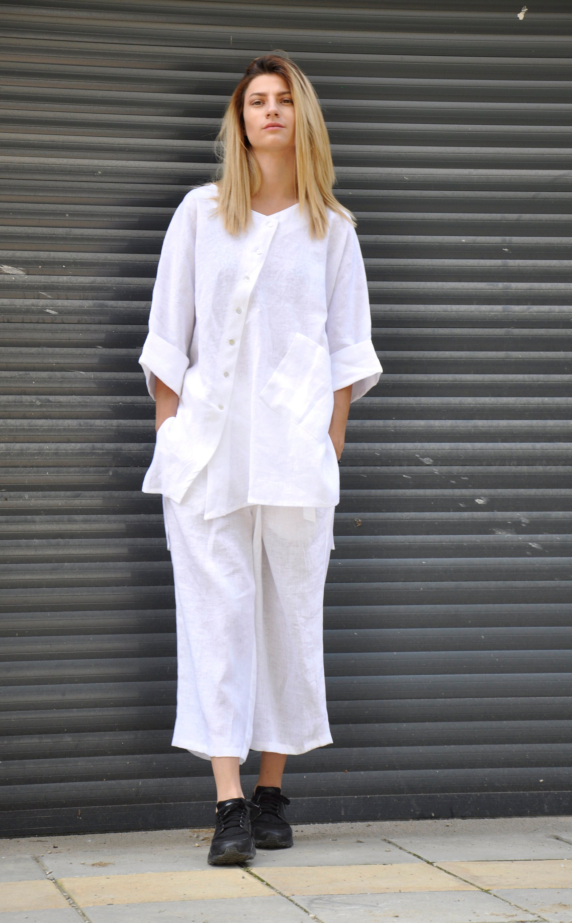 White Linen Outfit Linen Set Of 2 Women Linen Suit White | Etsy