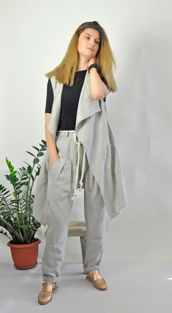 Gilet en lin gilet femme gilet gris gilet d t gilet sans