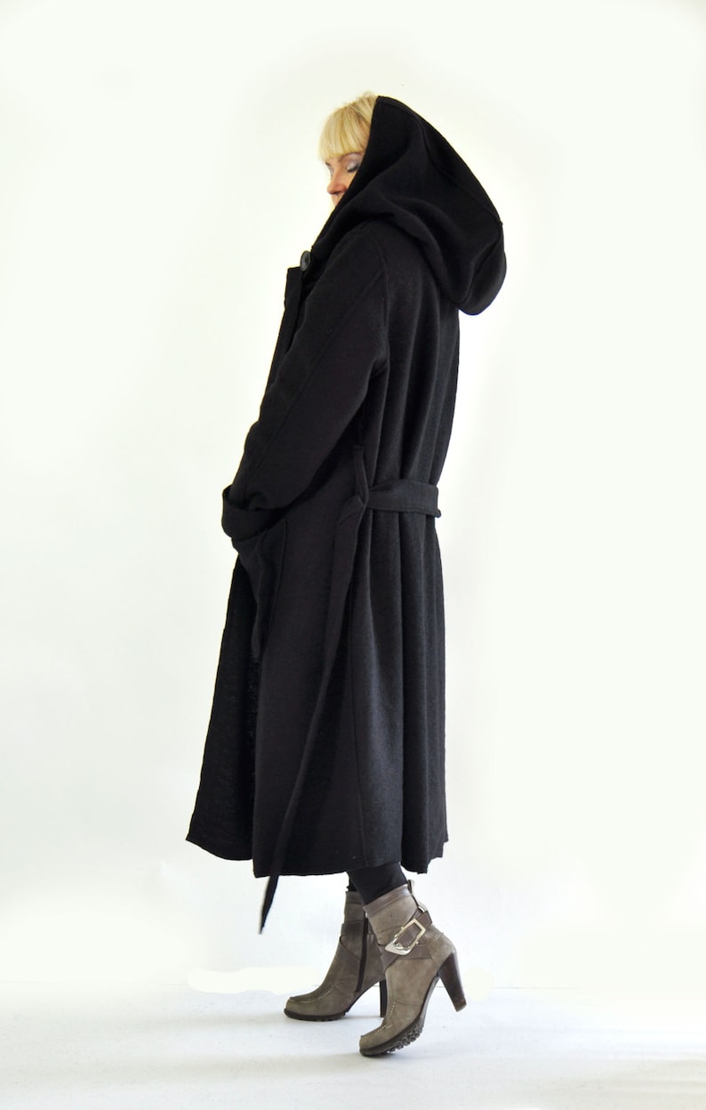 Wool Coat, Maxi Coat, Long Wool Coat, Plus Size Coat, Black Wool Coat, Oversize Clothing, Coat For Women, Black Hooded Coat, Warm Coat Hood image 4