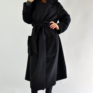 Wool Coat, Maxi Coat, Long Wool Coat, Plus Size Coat, Black Wool Coat, Oversize Clothing, Coat For Women, Black Hooded Coat, Warm Coat Hood image 3