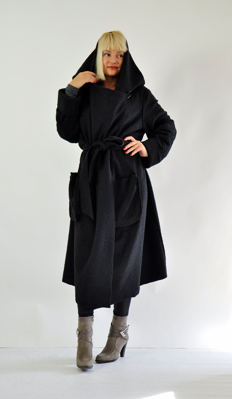 Wool Coat, Maxi Coat, Long Wool Coat, Plus Size Coat, Black Wool Coat, Oversize Clothing, Coat For Women, Black Hooded Coat, Warm Coat Hood image 3