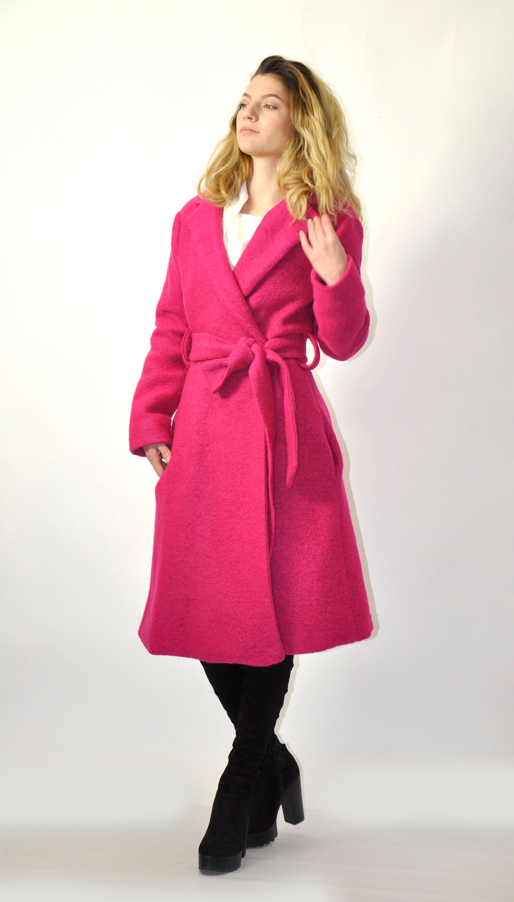 Fuchsia wool top coat womens