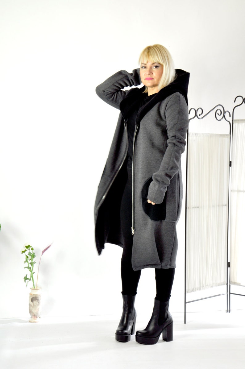 Hooded Coat Winter Coat Women Jacket Dark Gray Coat Fall - Etsy