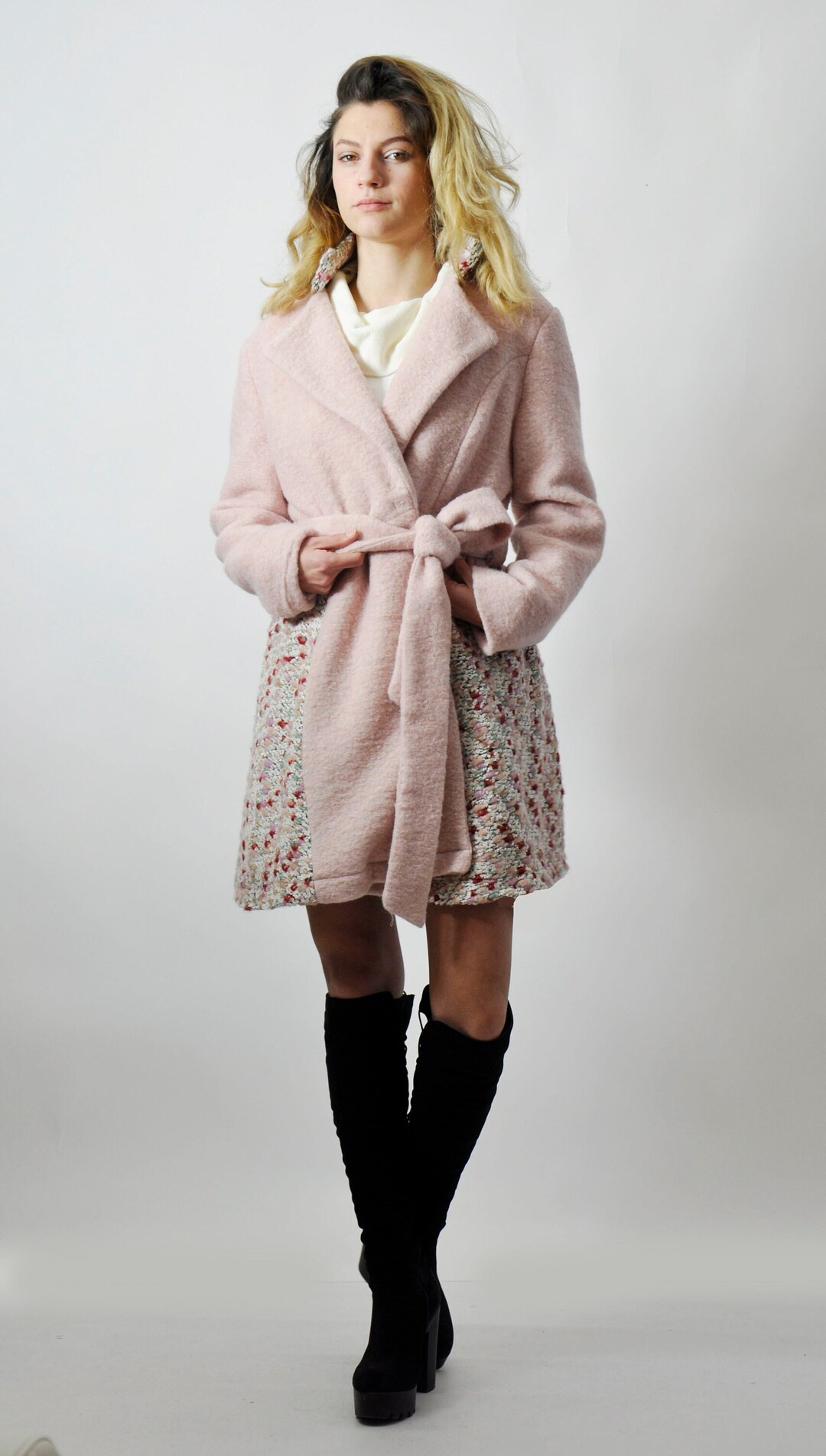 Wool Coat Women, Winter Coat Long, Pink Trench Coat, Plus Size Wool Coat, Belted Cape Coat