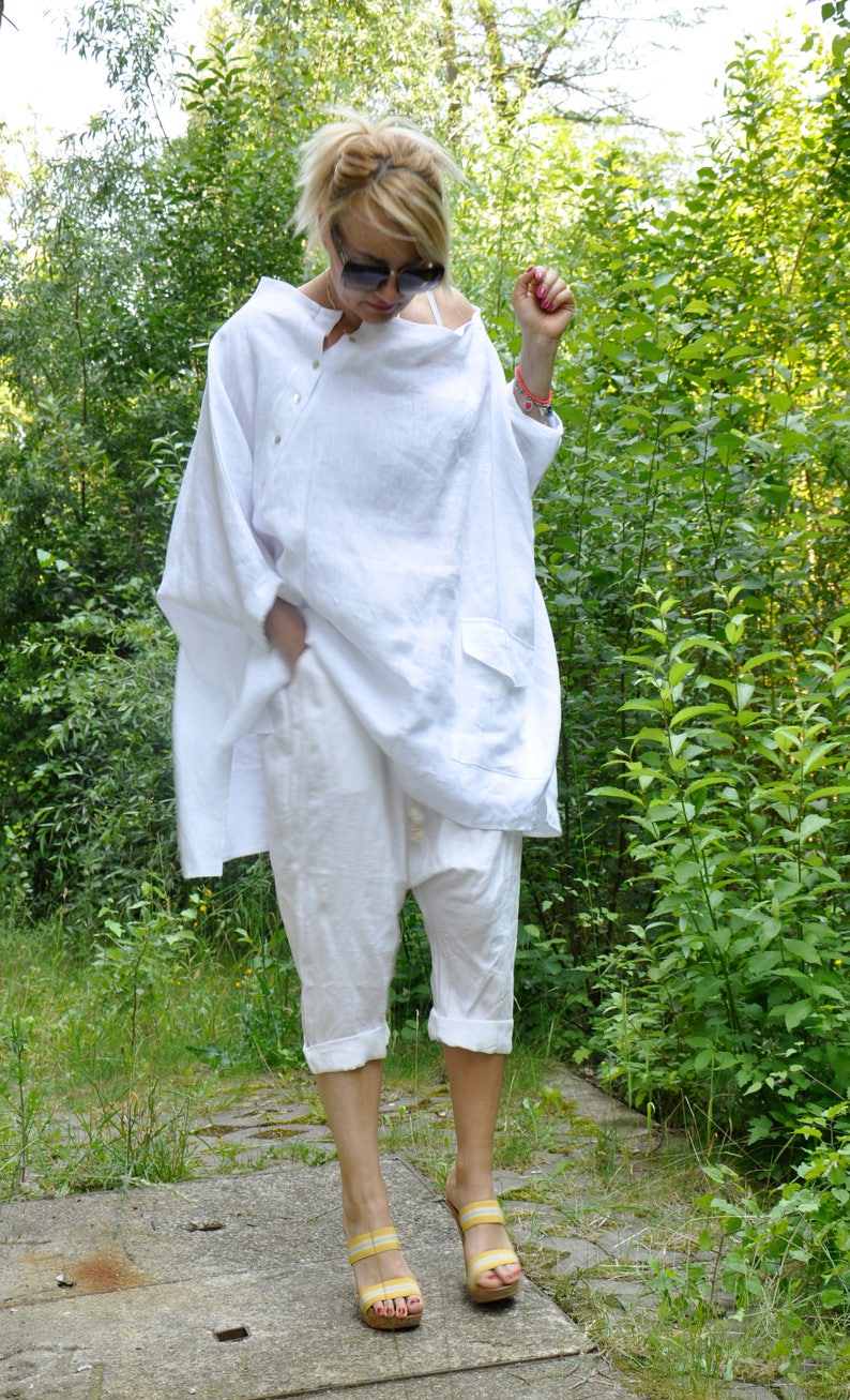 White Tunic, Linen Clothing Women, Plus Size Linen Clothing, Linen Tunic Top, Minimalist Tunic, White Summer Tunic, Maxi Tunic,Gabygaclothes image 5