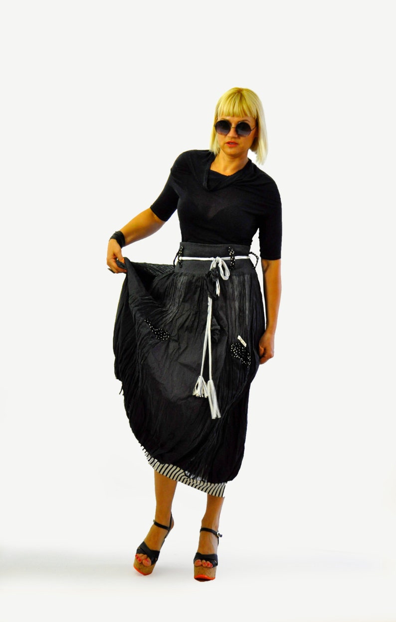 Black Skirt, Long Skirt, Winter Skirt, Taffeta Skirt, Maxi Skirt, Casual Skirt, Extravagant Skirt, Loose Skirt, Cotton Skirt, Plus Size image 2