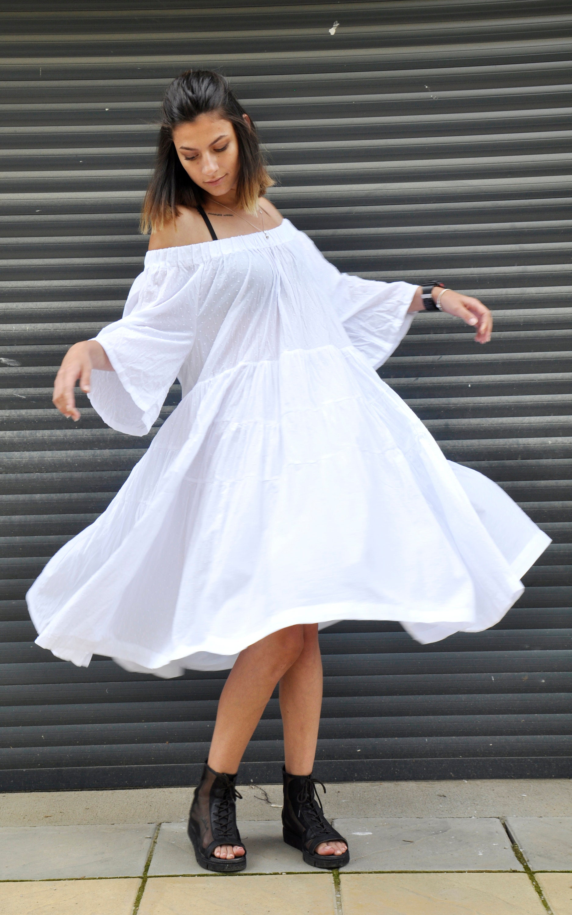White Summer Dress, White Midi Dress, White Cotton Dress
