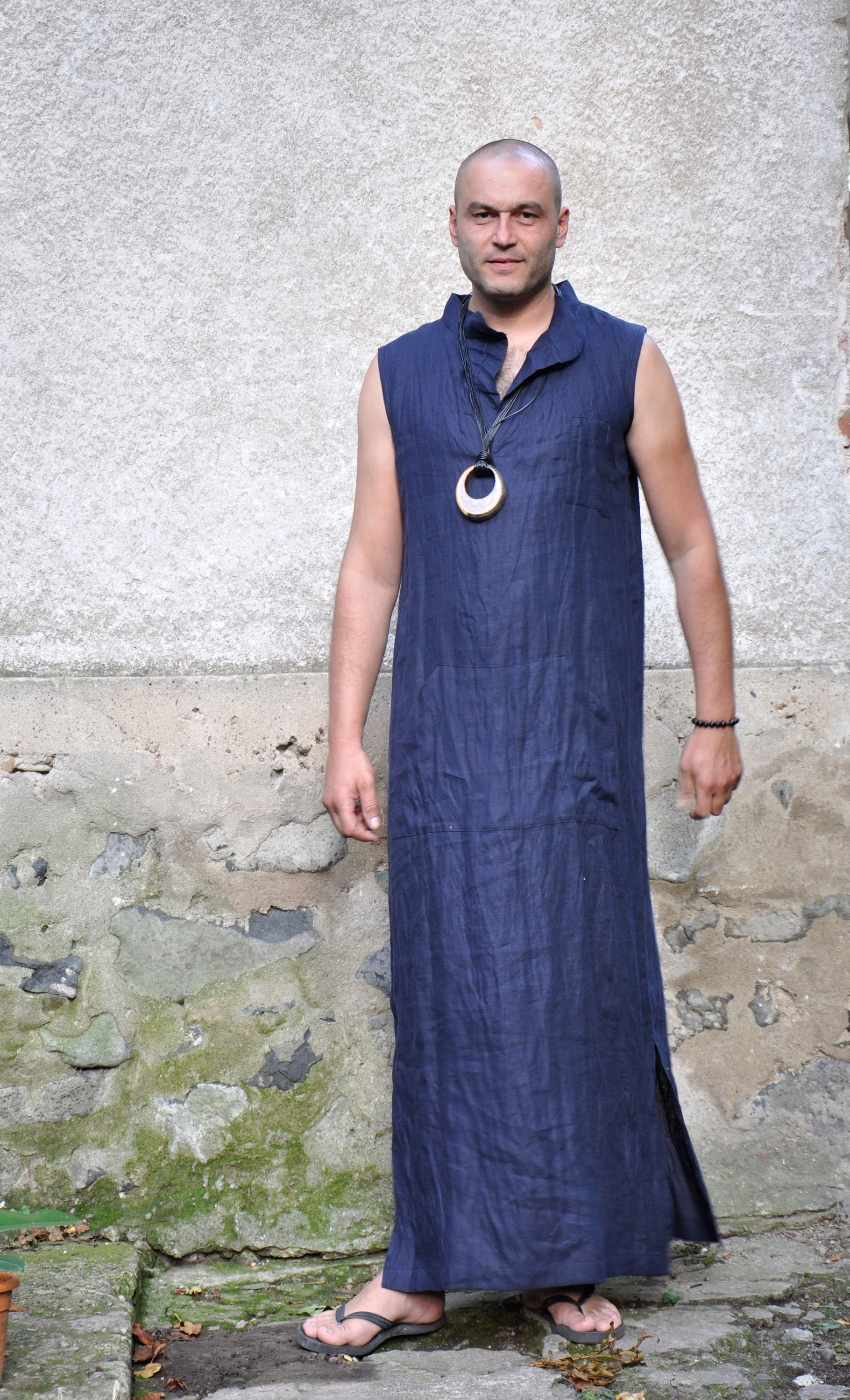 Dark Blue Tunic Linen Men Tunic Linen Men Dress Linen Robe Etsy
